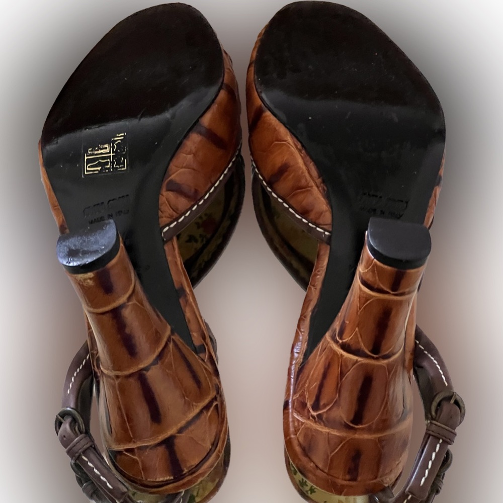 Rare Miu Miu Brown Croc Leather High Heeled Slingback Mules - 36.5 - Picture 5 of 7